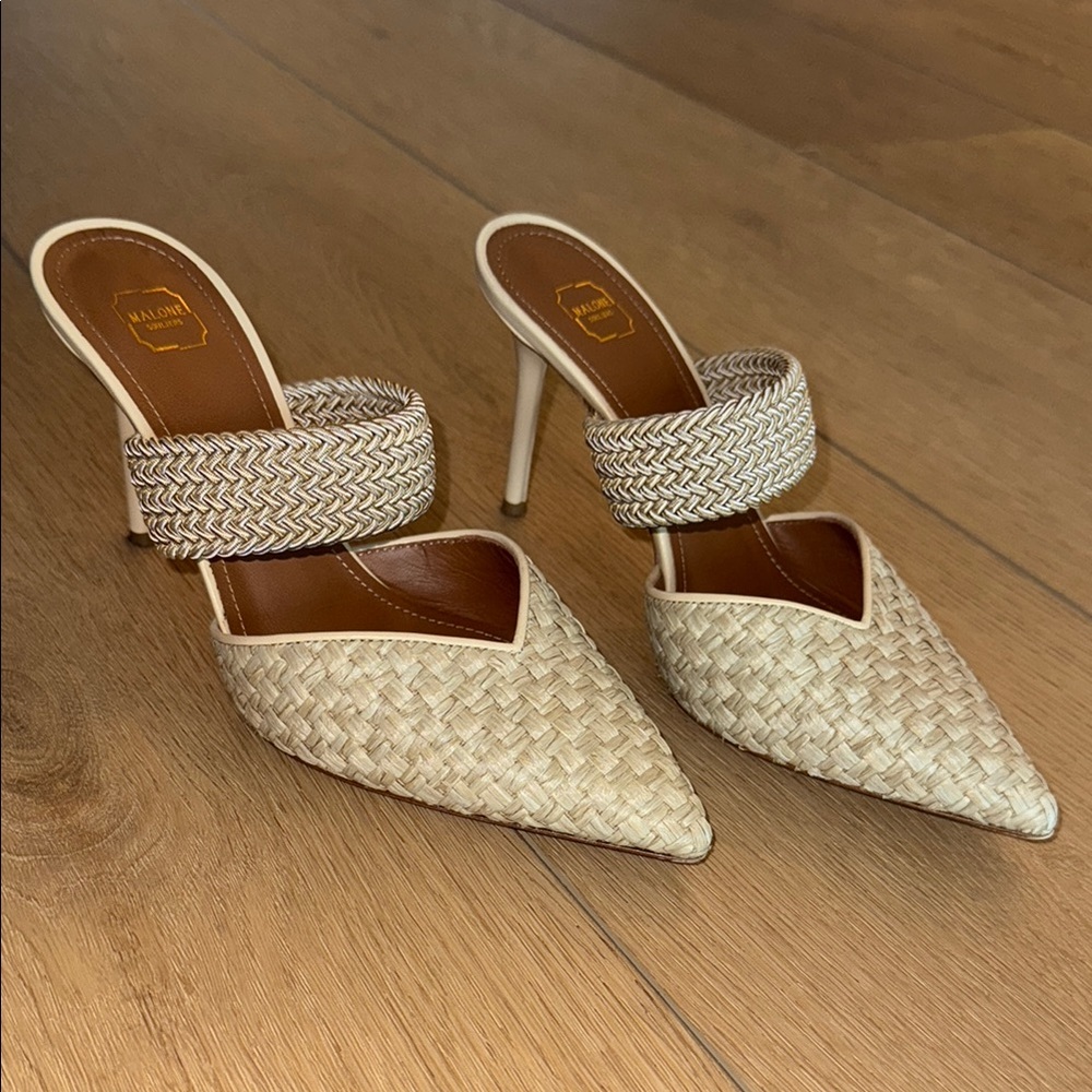 Malone Souliers Natural Raffia Heels size 37.5
